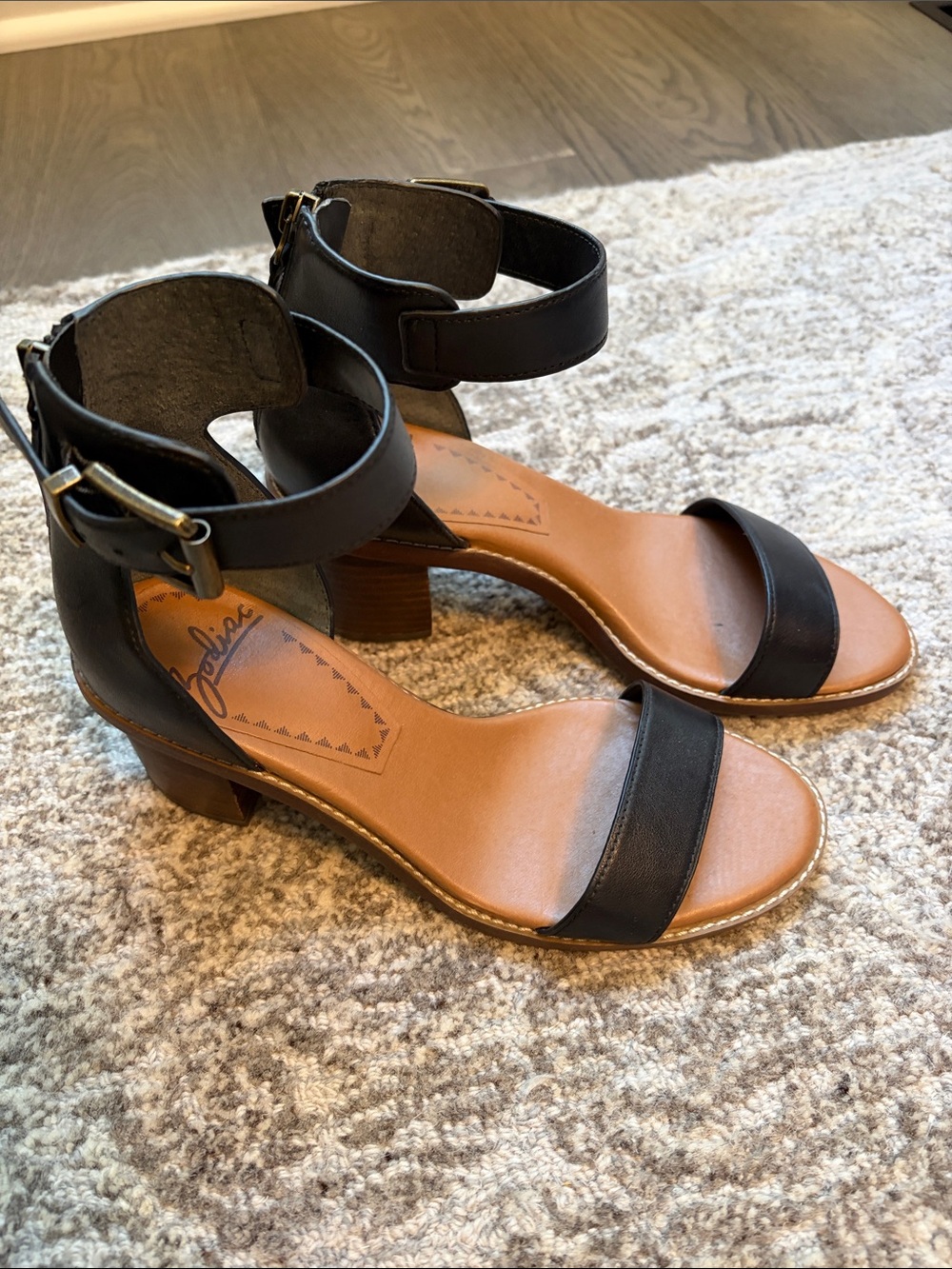 Zodiac Black Ankle-Strap Block Heel Sandals